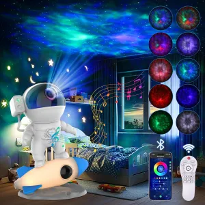 Remote Control, White Noises, Bluetooth saint magnetize mouse Speaker for Bedroom Astronaut Galaxy Projector, Star Nebula Projector with Rocket Lamp, Night Lights LED Star Projector for Bedroom, 