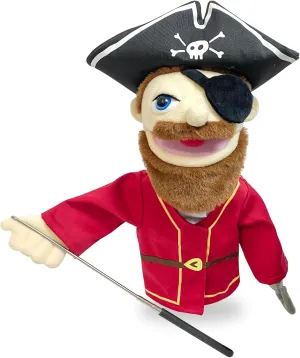 Removable incompatible Mouth, Ages 4-8, Scalable Control Rod 16" Entriloquist Puppet, Hand Puppet for Kids and Adults, Plush Pirate With 