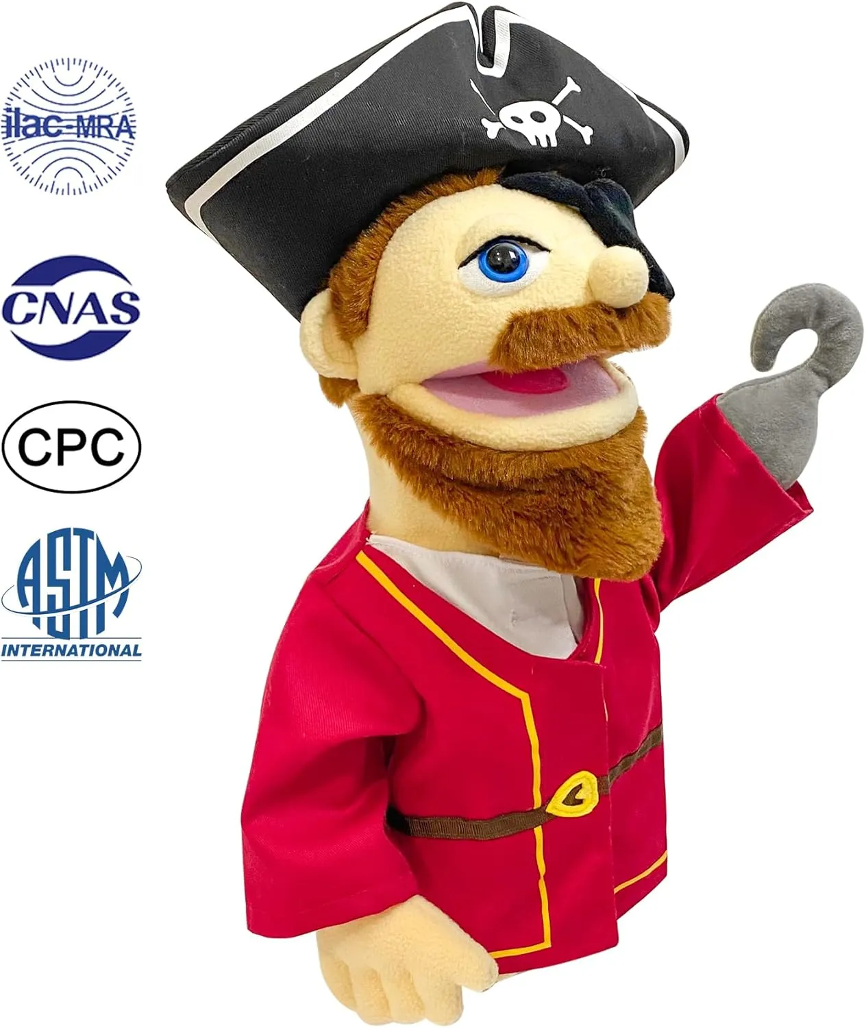 Removable incompatible Mouth, Ages 4-8, Scalable Control Rod 16" Entriloquist Puppet, Hand Puppet for Kids and Adults, Plush Pirate With 