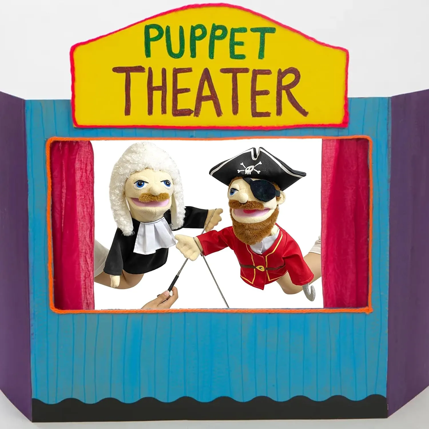 Removable incompatible Mouth, Ages 4-8, Scalable Control Rod 16" Entriloquist Puppet, Hand Puppet for Kids and Adults, Plush Pirate With 