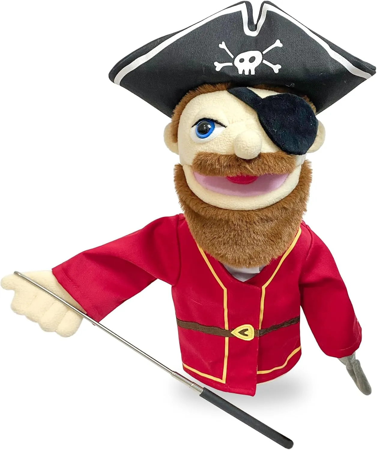 Removable incompatible Mouth, Ages 4-8, Scalable Control Rod 16" Entriloquist Puppet, Hand Puppet for Kids and Adults, Plush Pirate With 