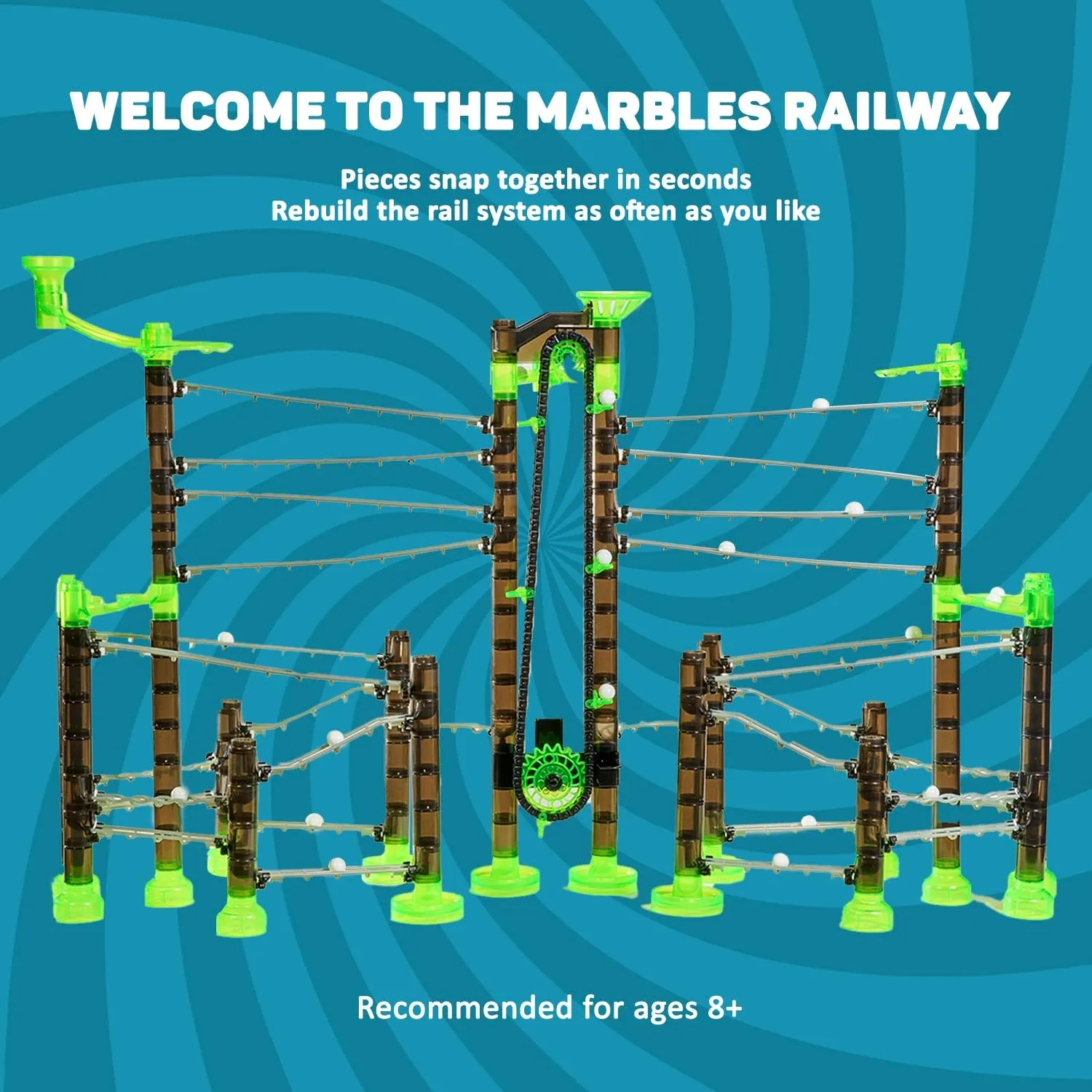 (Requires 2 AA Batteries)$ STEM$ Great for Kids & luster compositional Teens Marble Genius Add-on Accessory Marble Rails Automatic Chain Lift$ 1 Piece Marble Run for Kids 8  