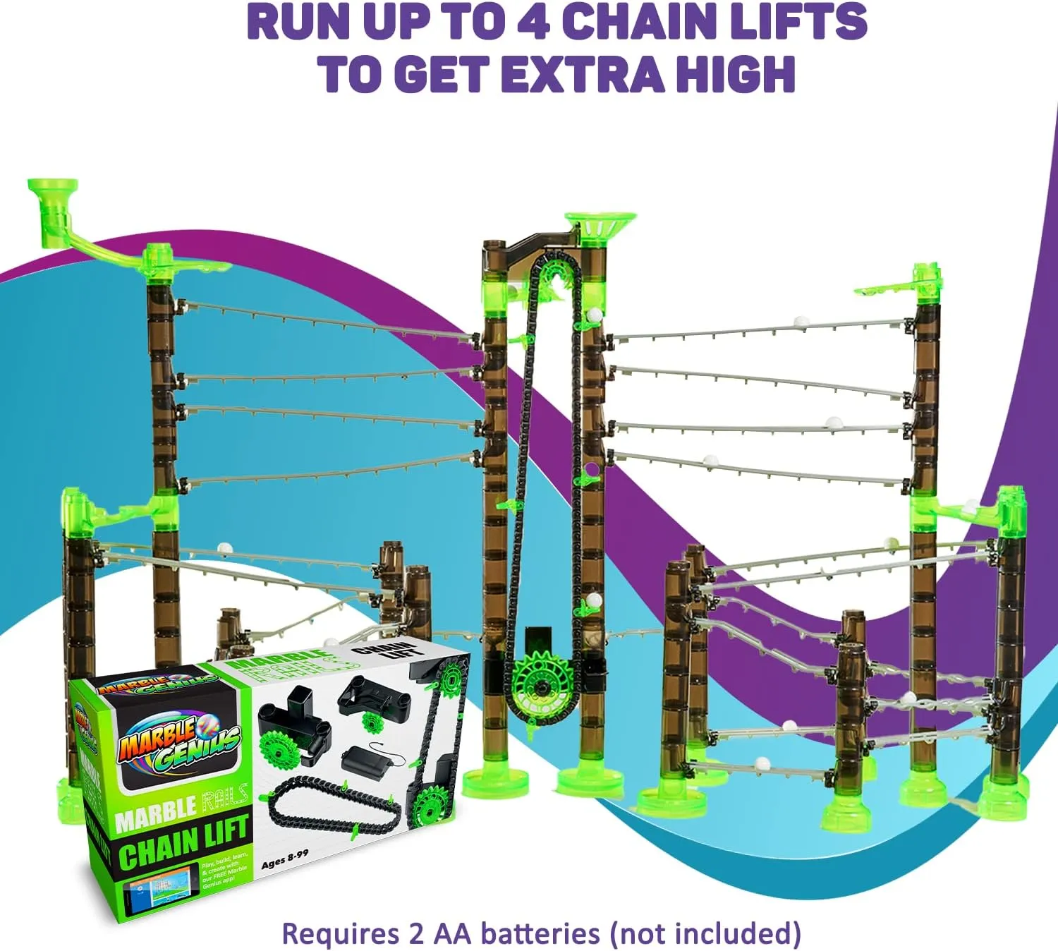 (Requires 2 AA Batteries)$ STEM$ Great for Kids & luster compositional Teens Marble Genius Add-on Accessory Marble Rails Automatic Chain Lift$ 1 Piece Marble Run for Kids 8  