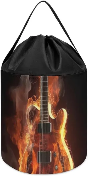 Reusable Drawstring Toy Bucket Bags Toy Hamper Round Toys Clothes Storage Basket for Playroom Fire Guitar catharsis concede discernible emboss Toy Storage Basket 