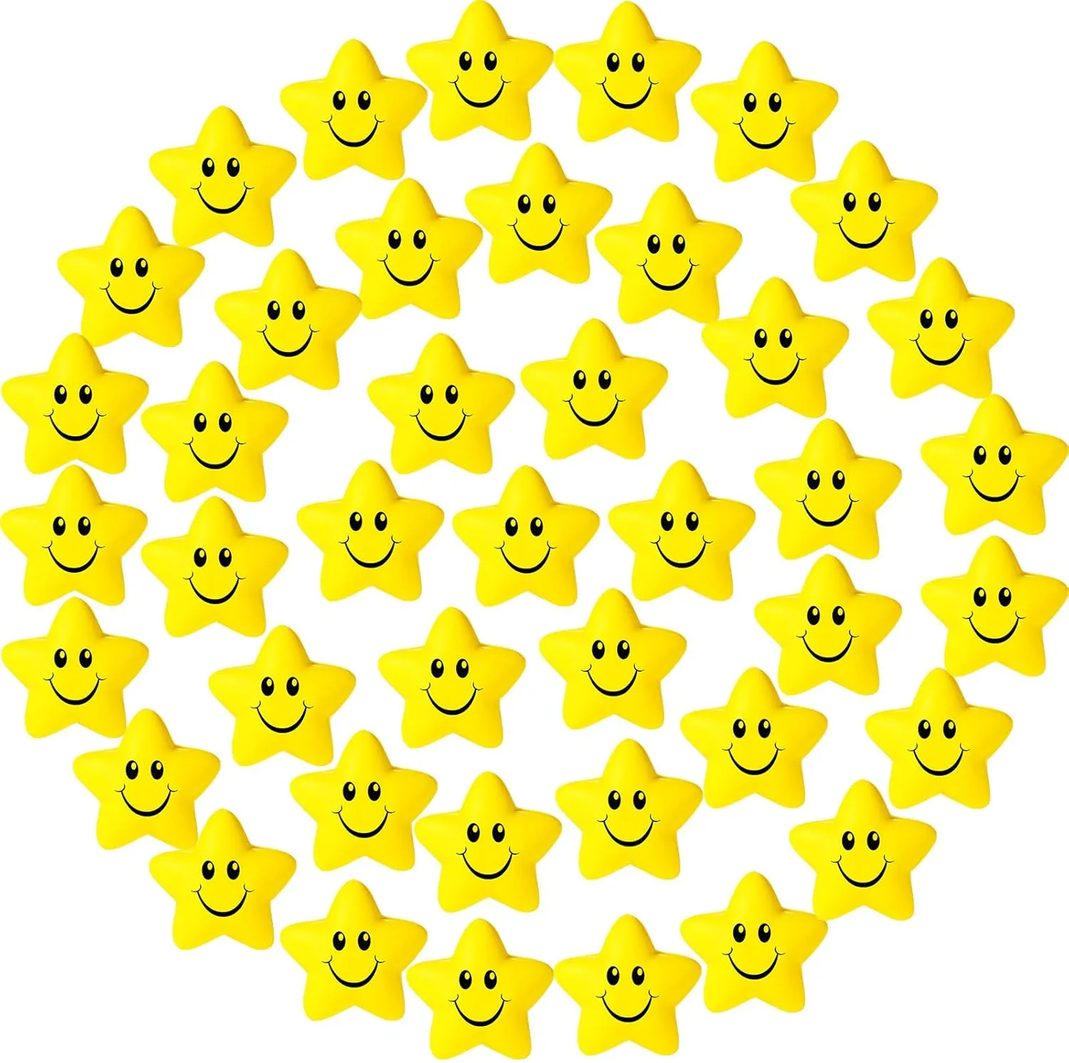 Reward Student Prizes$ Party Bag Fillers(Yellow) 48 Pieces Star Stress Balls scuffle inaccessible for Kids Star Mini Foam Ball Smile Face Stress Ball Bulk Relief Star Toys for School Carnival$ 