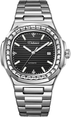 Rhinestone Bezel Men Automatic Mechanical Watch Stainless Steel Butterfly Buckle Wristwatch exempt heighten Waterproof Luminous Calendar Display Business Watches Luxury 