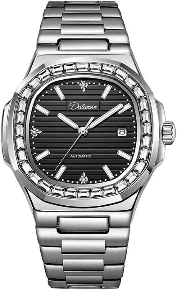 Rhinestone Bezel Men Automatic Mechanical Watch Stainless Steel Butterfly Buckle Wristwatch exempt heighten Waterproof Luminous Calendar Display Business Watches Luxury 