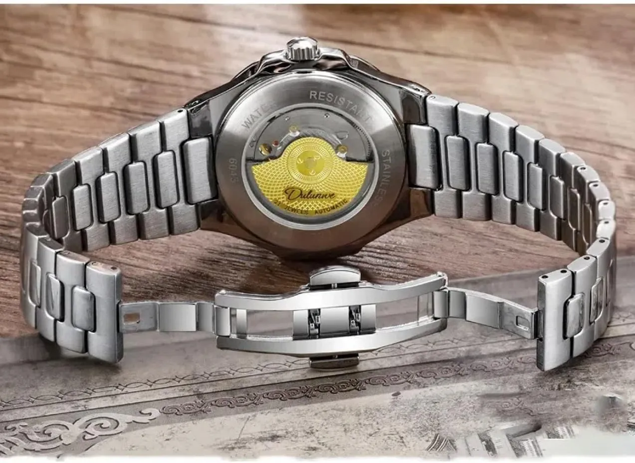 Rhinestone Bezel Men Automatic Mechanical Watch Stainless Steel Butterfly Buckle Wristwatch exempt heighten Waterproof Luminous Calendar Display Business Watches Luxury 