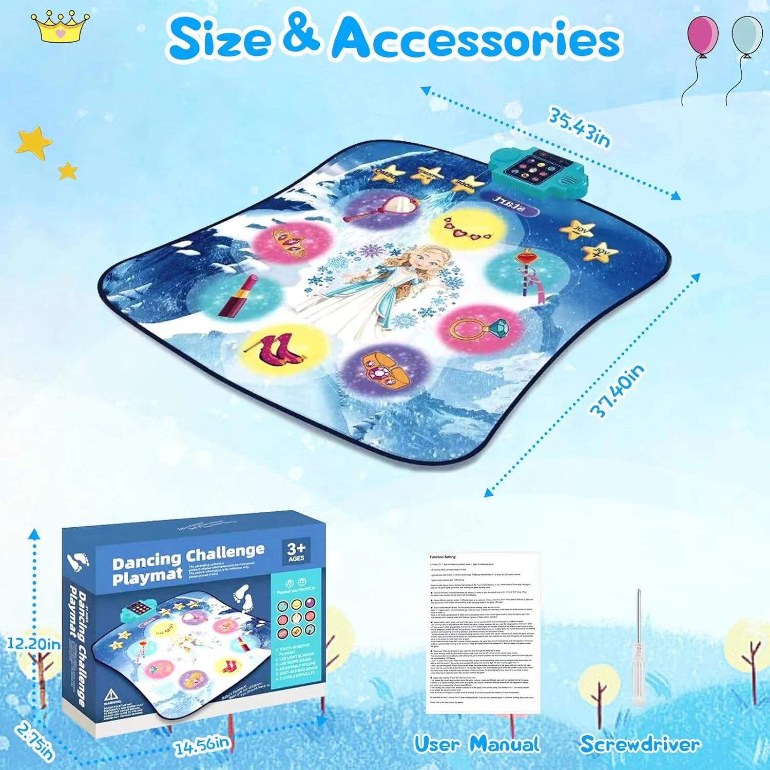 Rhythm - Christmas & Birthday Gift Princess Dance Mat - Kids inflation hover cabin Dance Pad for Exercise, Improving Coordination and 