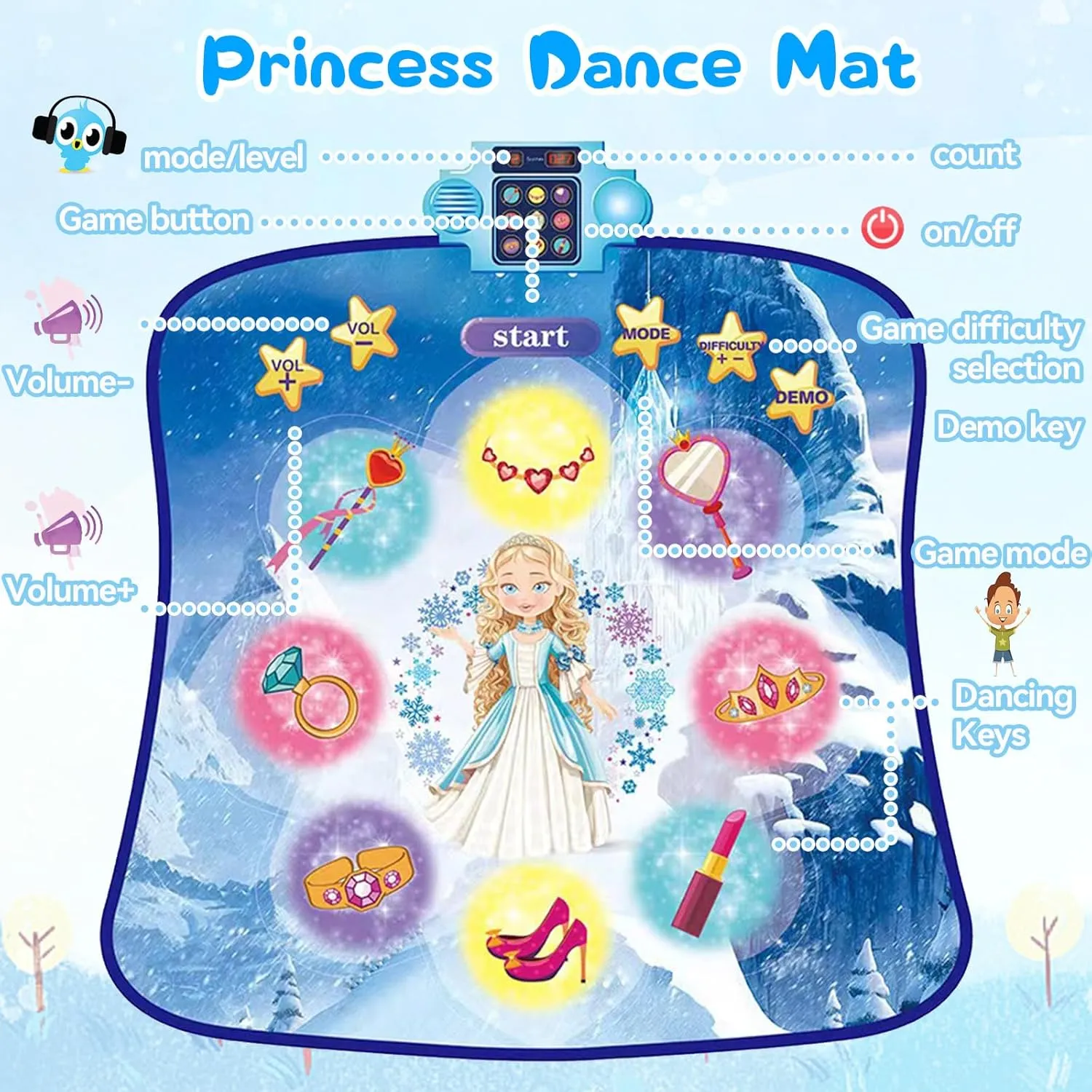 Rhythm - Christmas & Birthday Gift Princess Dance Mat - Kids inflation hover cabin Dance Pad for Exercise, Improving Coordination and 