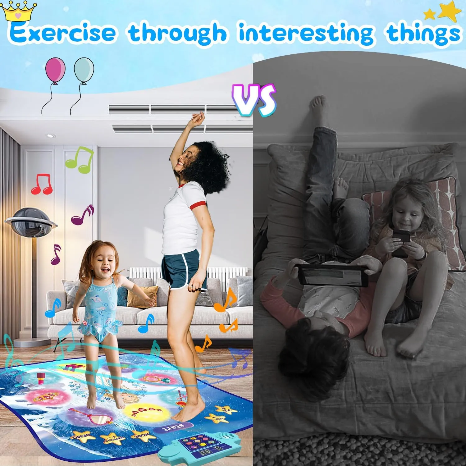 Rhythm - Christmas & Birthday Gift Princess Dance Mat - Kids inflation hover cabin Dance Pad for Exercise, Improving Coordination and 