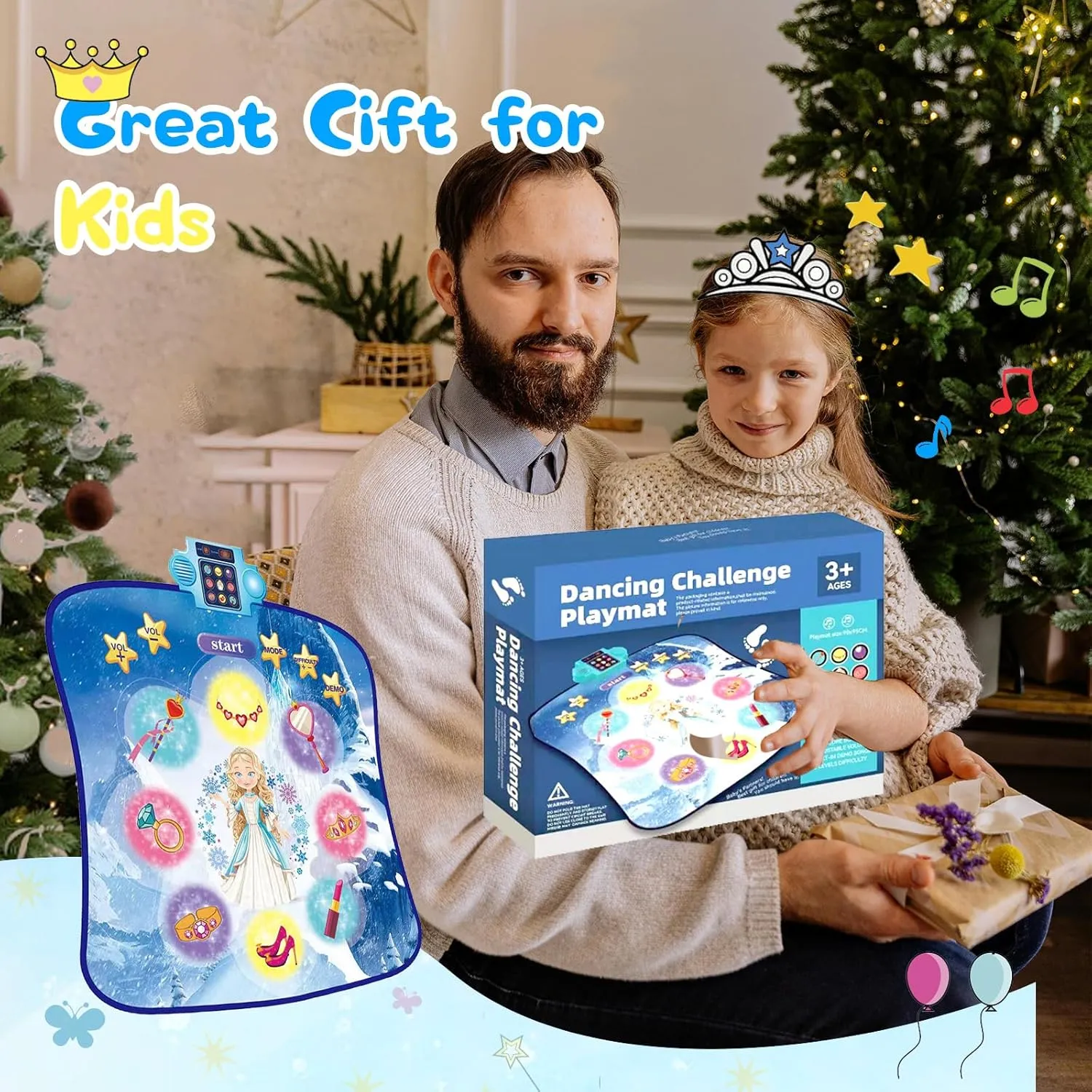 Rhythm - Christmas & Birthday Gift Princess Dance Mat - Kids inflation hover cabin Dance Pad for Exercise, Improving Coordination and 