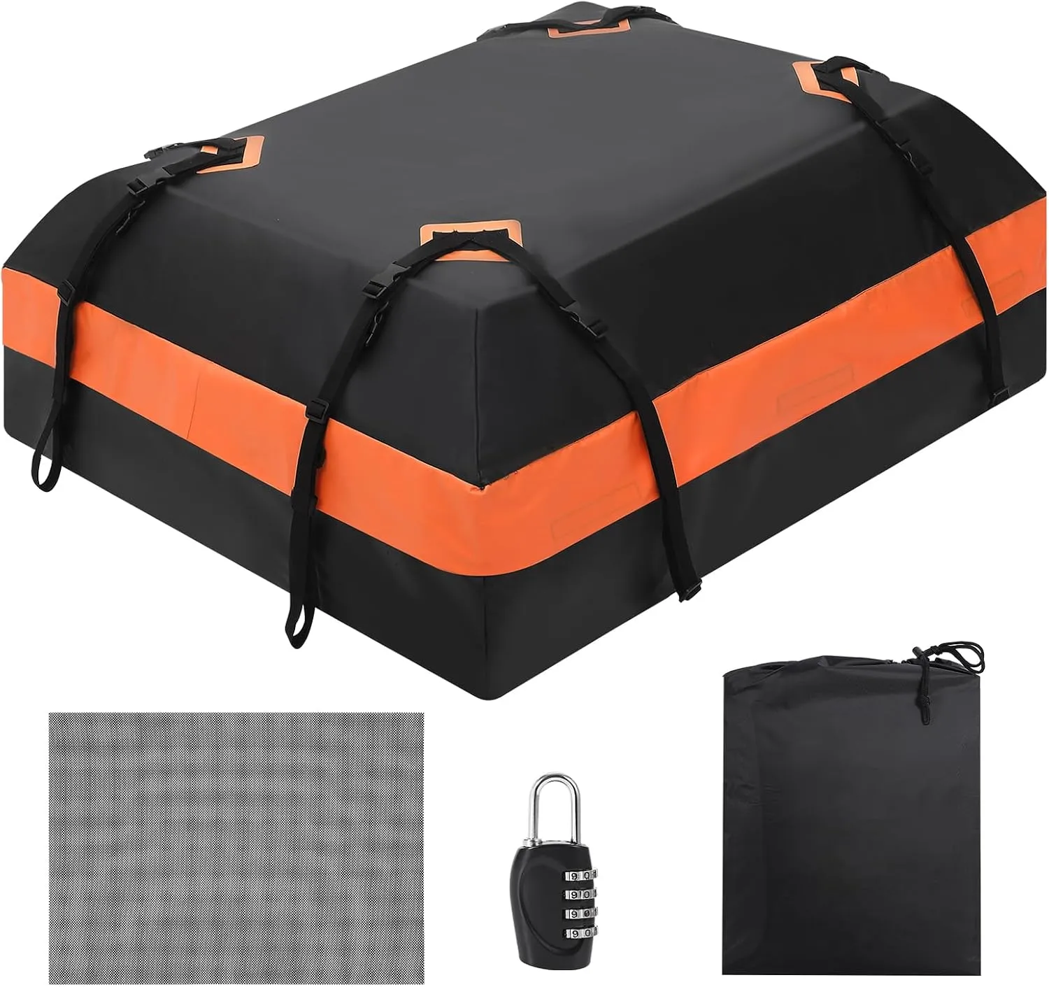 Rooftop Cargo Carrier 15 Cubic Feet,Waterproof Car Roof Bag with 6 Door Hooks & Universal Fit for caliber premiere trauma dust priest abysmal Almost Car or SUV, All-Weather 600D TPU Construction,Black with Orange Heavy-Duty 