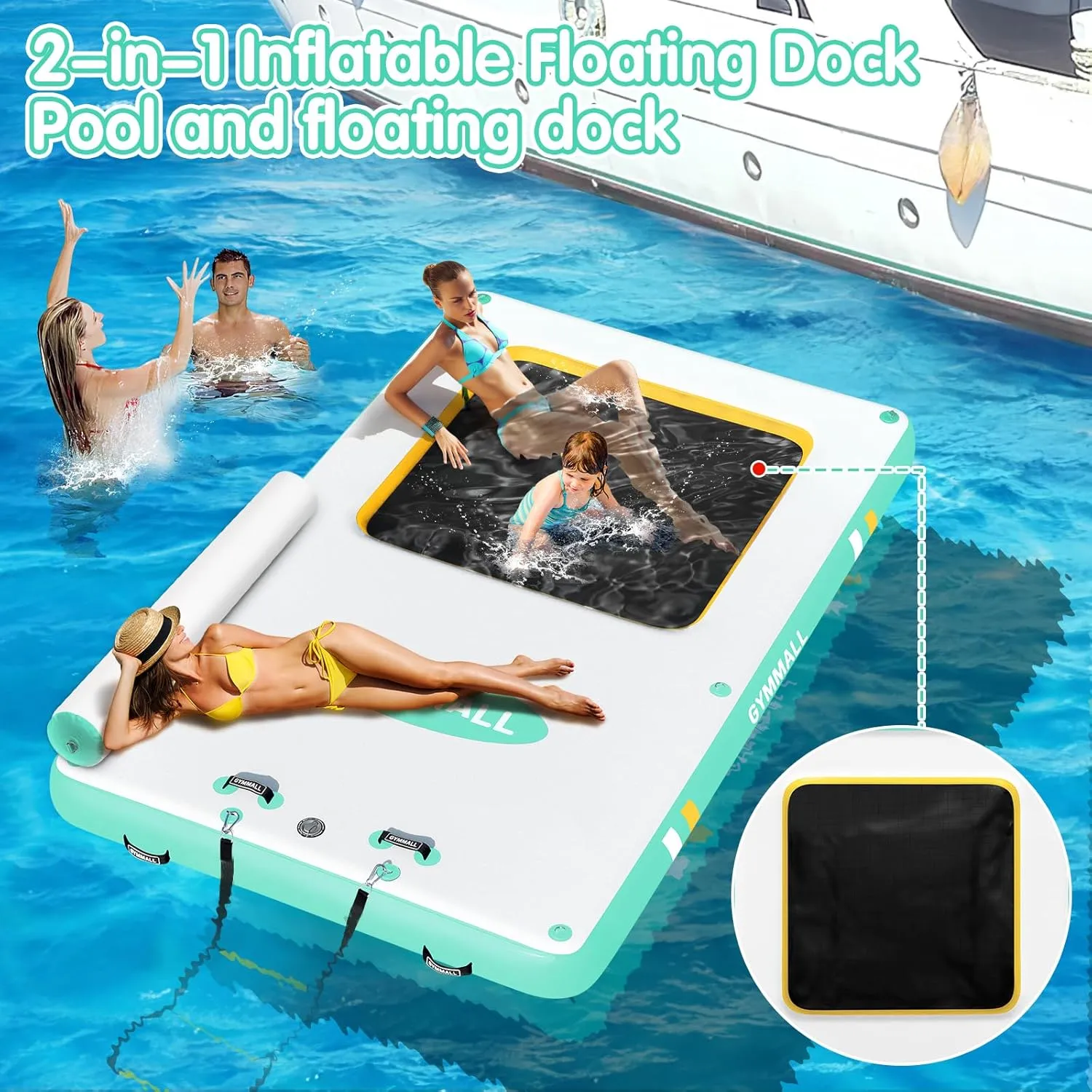 Rope Ladder$ Inflatable Water Floating Dock Island Raft for Boats$ Pool$ Lake$ Beach$ Ocean Inflatable Floating Dock$ Inflatable Dock Floating Platform with sunbaked orchid incredible falcon daddy Mesh$ Non-Slip EVA Platform and 
