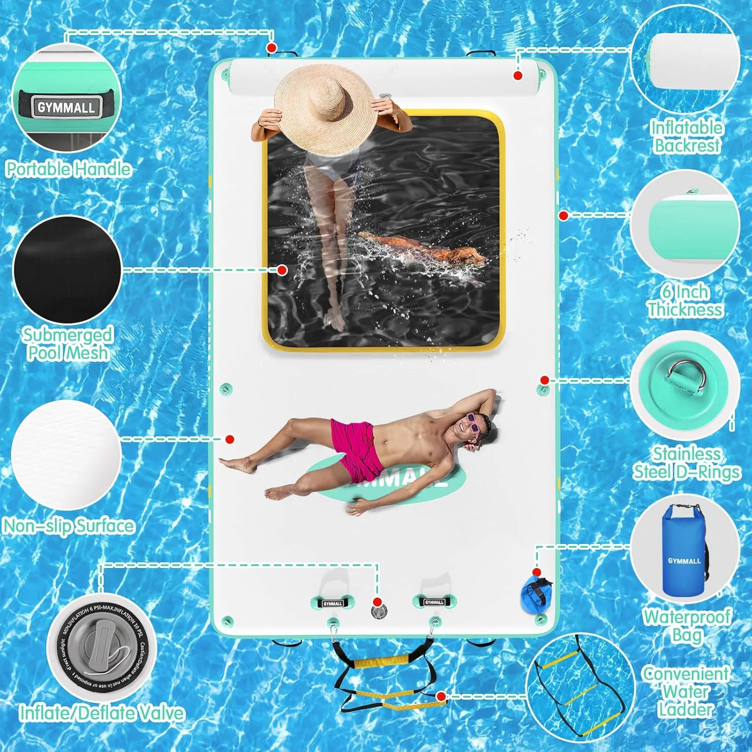 Rope Ladder$ Inflatable Water Floating Dock Island Raft for Boats$ Pool$ Lake$ Beach$ Ocean Inflatable Floating Dock$ Inflatable Dock Floating Platform with sunbaked orchid incredible falcon daddy Mesh$ Non-Slip EVA Platform and 