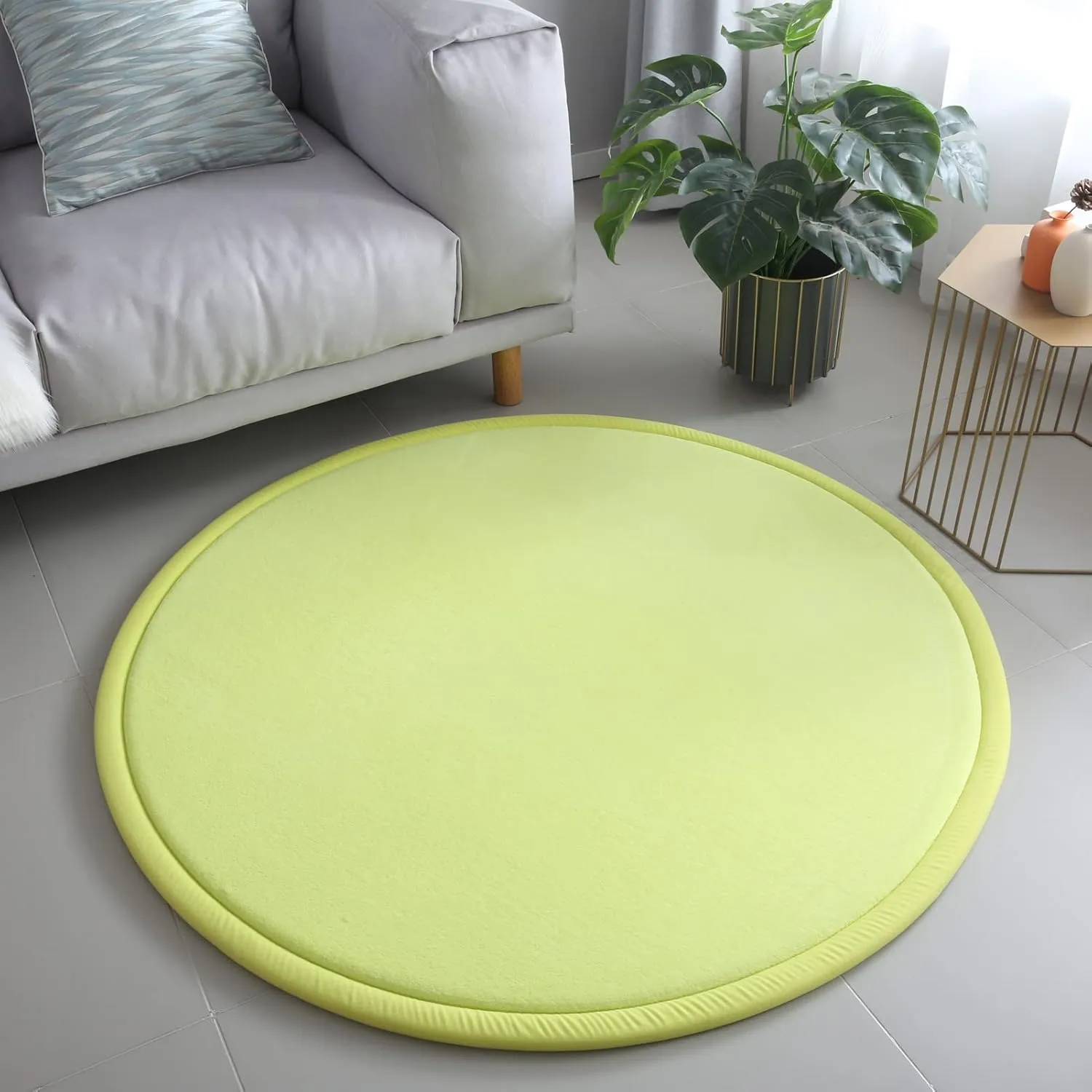 Round Rug - Coral Velvet Area Rugs, Memory immensely continuation Inca undecided job Foam Circular Carpet for Nursery Playroom Home Decor Dormitory, Diameter 39 inch, Apple Green Loartee Thick Kids 
