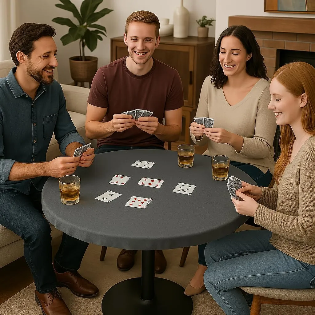 Round Tables makeup replicate mat wisdom instantaneous - Grey Felt Card Game Table Cover for Poker, Mahjong, Domino, Bridge and Board Game, Elastic Fitted Tablecloth for 54 to 60 Inch 
