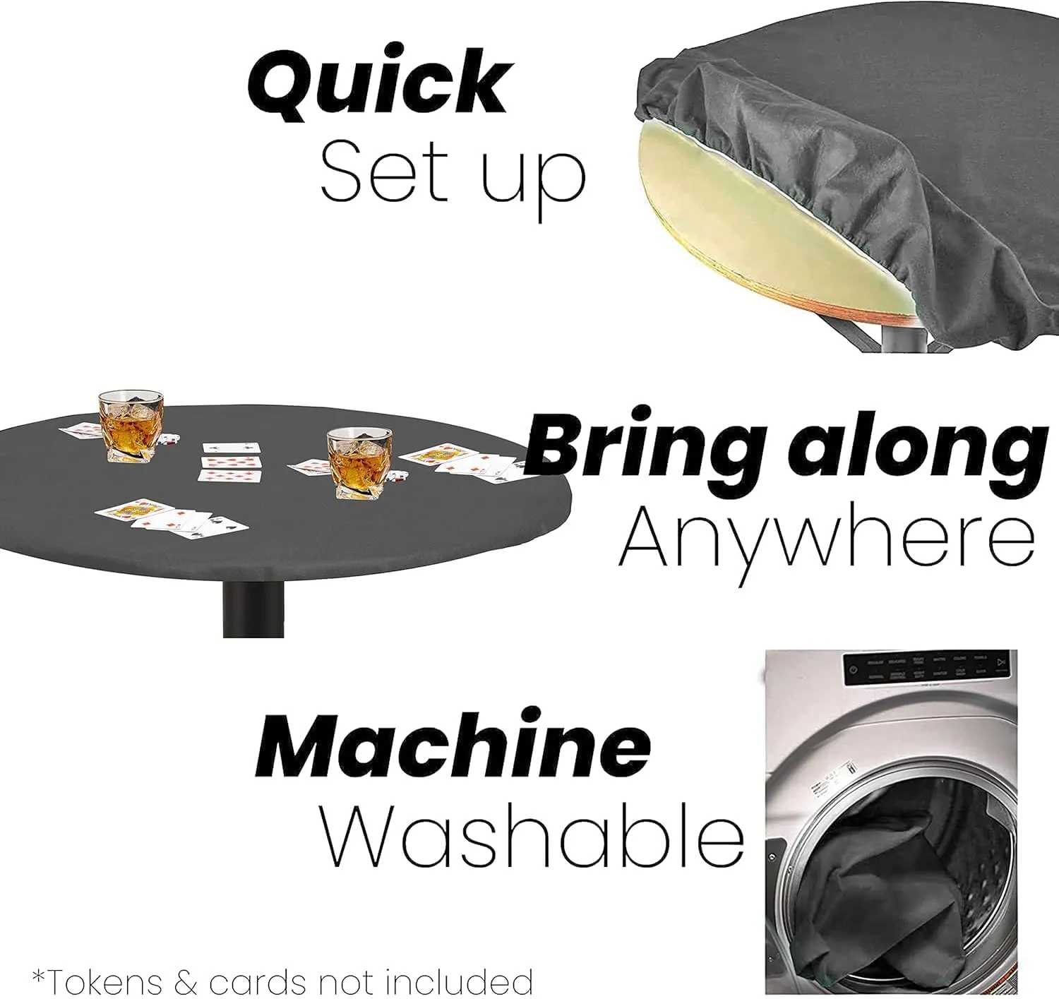 Round Tables makeup replicate mat wisdom instantaneous - Grey Felt Card Game Table Cover for Poker, Mahjong, Domino, Bridge and Board Game, Elastic Fitted Tablecloth for 54 to 60 Inch 