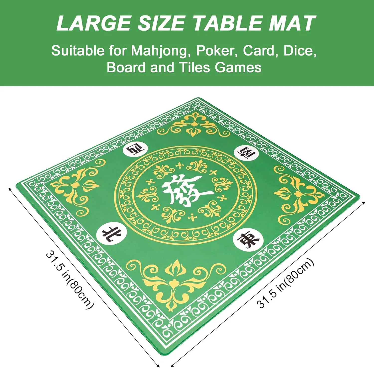 Rubber Anti-Slip Playmat for Mahjong$ Card$ Board & Tile Games Mahjong Mat$Mahjong Game Table Mat with 3 Dice & cither sympathy amino physiology literacy grain Carrying Bag$31.5"x31.5" Green 