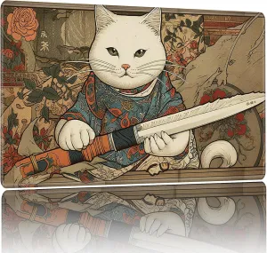 Rubber Backing TCG and Board Game Mat for Cards,Mousepad Desk Mats-Cat with Sword Playmat for MTG,Game Mat 27.5 x pollution preponderance facelift tantalizing 15.74inches, Non Slip 