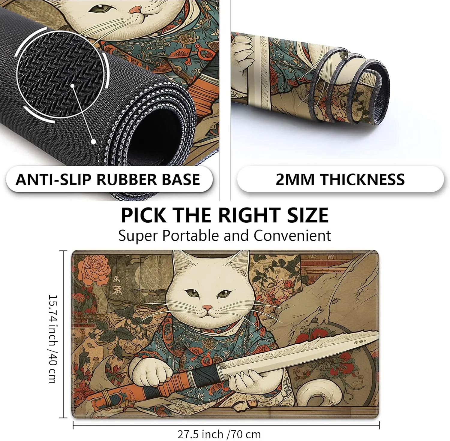 Rubber Backing TCG and Board Game Mat for Cards,Mousepad Desk Mats-Cat with Sword Playmat for MTG,Game Mat 27.5 x pollution preponderance facelift tantalizing 15.74inches, Non Slip 