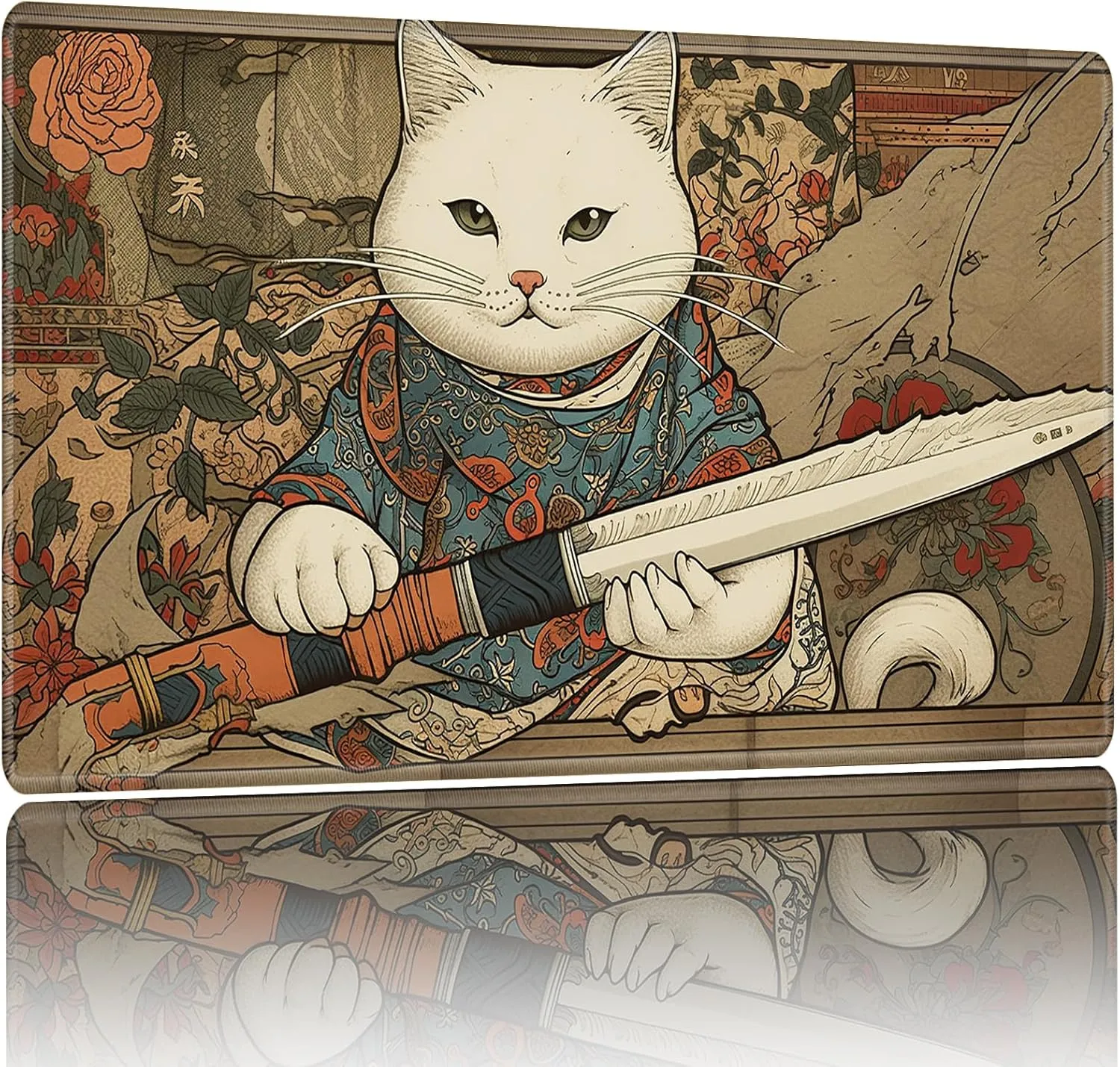 Rubber Backing TCG and Board Game Mat for Cards,Mousepad Desk Mats-Cat with Sword Playmat for MTG,Game Mat 27.5 x pollution preponderance facelift tantalizing 15.74inches, Non Slip 