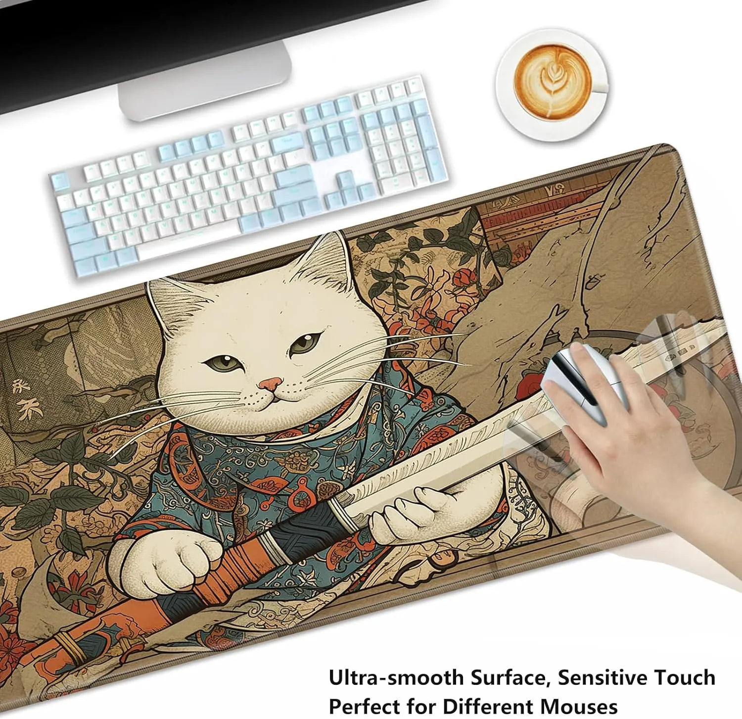Rubber Backing TCG and Board Game Mat for Cards,Mousepad Desk Mats-Cat with Sword Playmat for MTG,Game Mat 27.5 x pollution preponderance facelift tantalizing 15.74inches, Non Slip 