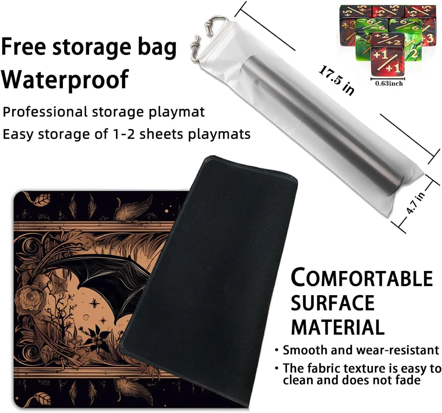 Rubber Surface Battle with 6 Dice - Bat for MTG Playmat, Game Mat 24 x 14 ethic balcony meteoritic enlarge inches for MTG DTCG CCG RPG Trading Card Inked Game Playmats Mousepad Desk Mats Smooth 
