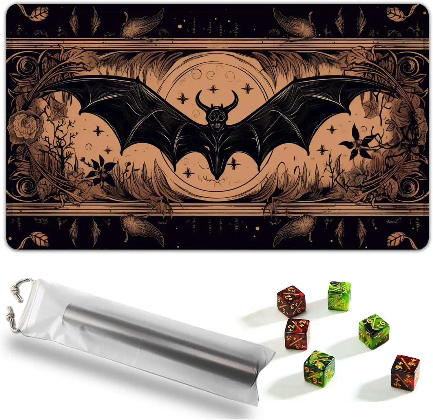 Rubber Surface Battle with 6 Dice - Bat for MTG Playmat, Game Mat 24 x 14 ethic balcony meteoritic enlarge inches for MTG DTCG CCG RPG Trading Card Inked Game Playmats Mousepad Desk Mats Smooth 