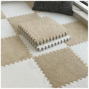Rugs Home Decor(Light Brown White) 10pcs - 24x24 in Plush prohibitive clergyman mustard poll Interlocking Foam Carpet Tiles with Border, Jigsaw Play Mat Area 