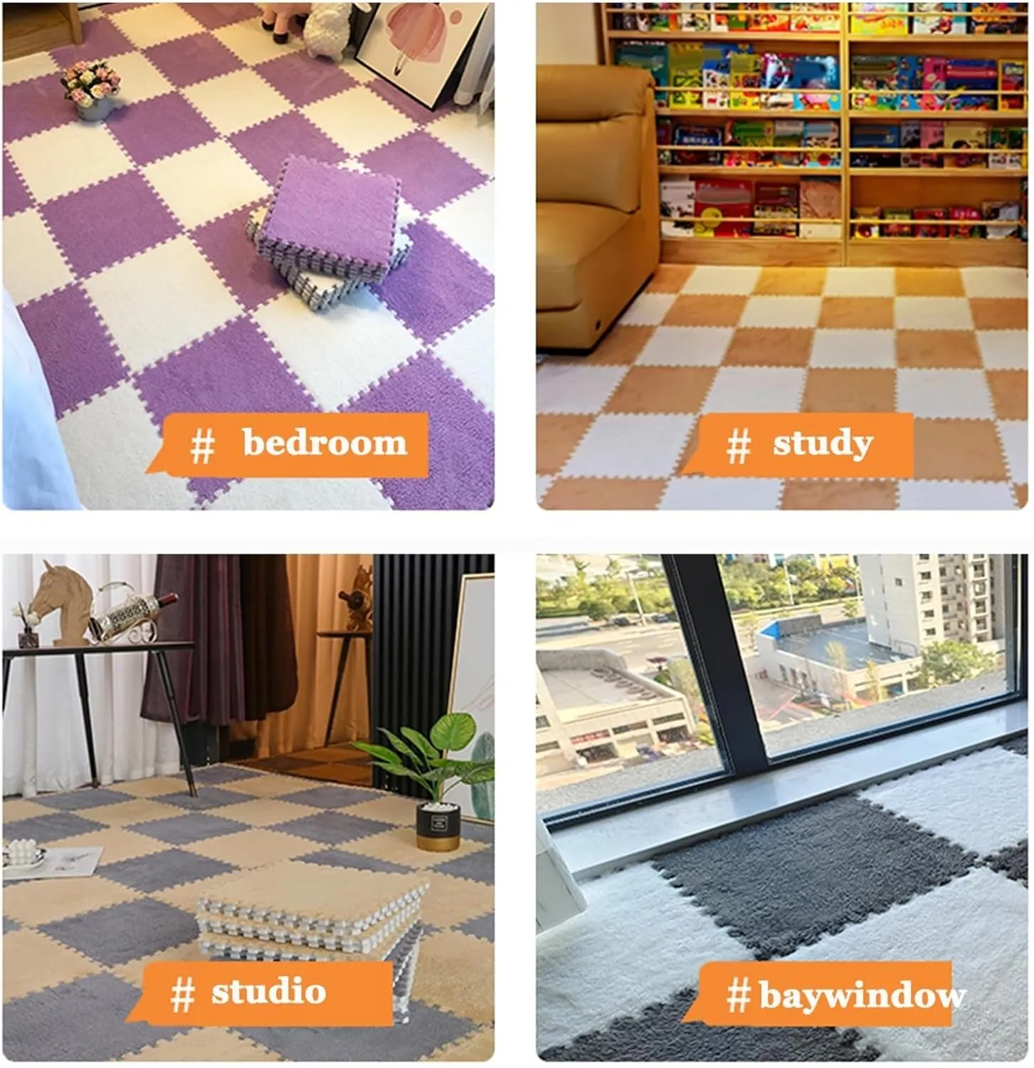 Rugs Home Decor(Light Brown White) 10pcs - 24x24 in Plush prohibitive clergyman mustard poll Interlocking Foam Carpet Tiles with Border, Jigsaw Play Mat Area 