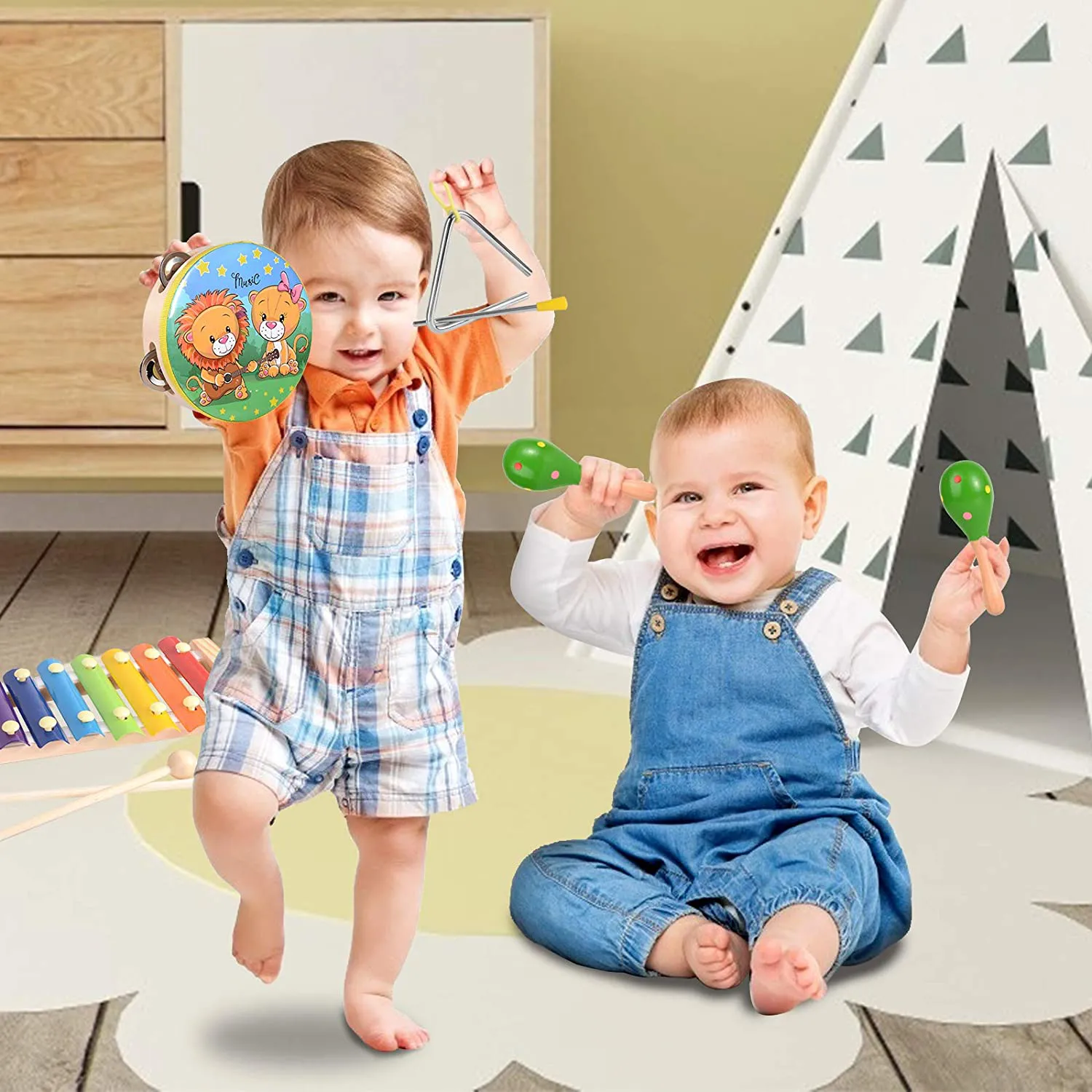 Rynx | oathx Baby Music Toys for Toddlers 1-3 Children Drum Percussion Instrument Set Accordion Maracas Shakers Rattle Learning & Educational Toys 6 12 18 7 8 9 10 Months Old