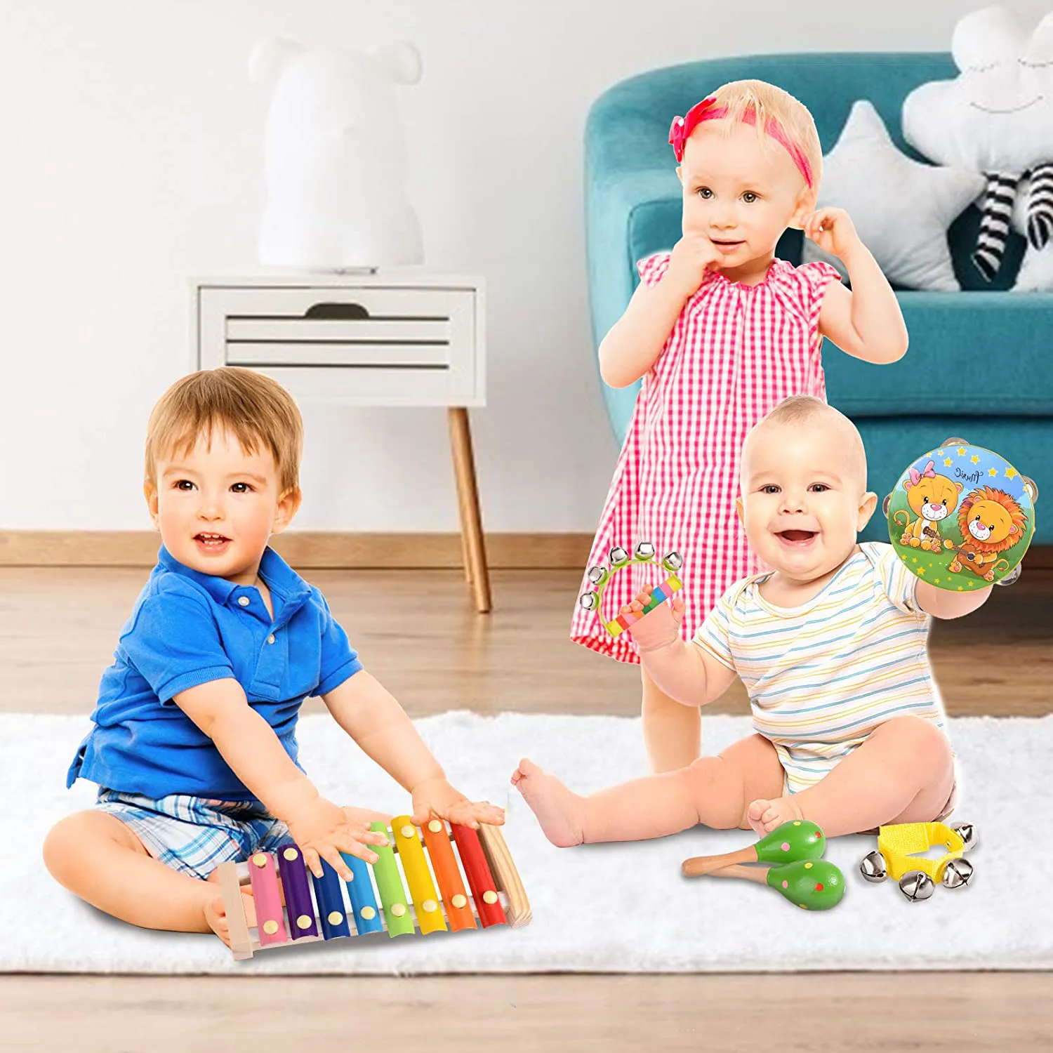 Rynx | oathx Baby Music Toys for Toddlers 1-3 Children Drum Percussion Instrument Set Accordion Maracas Shakers Rattle Learning & Educational Toys 6 12 18 7 8 9 10 Months Old