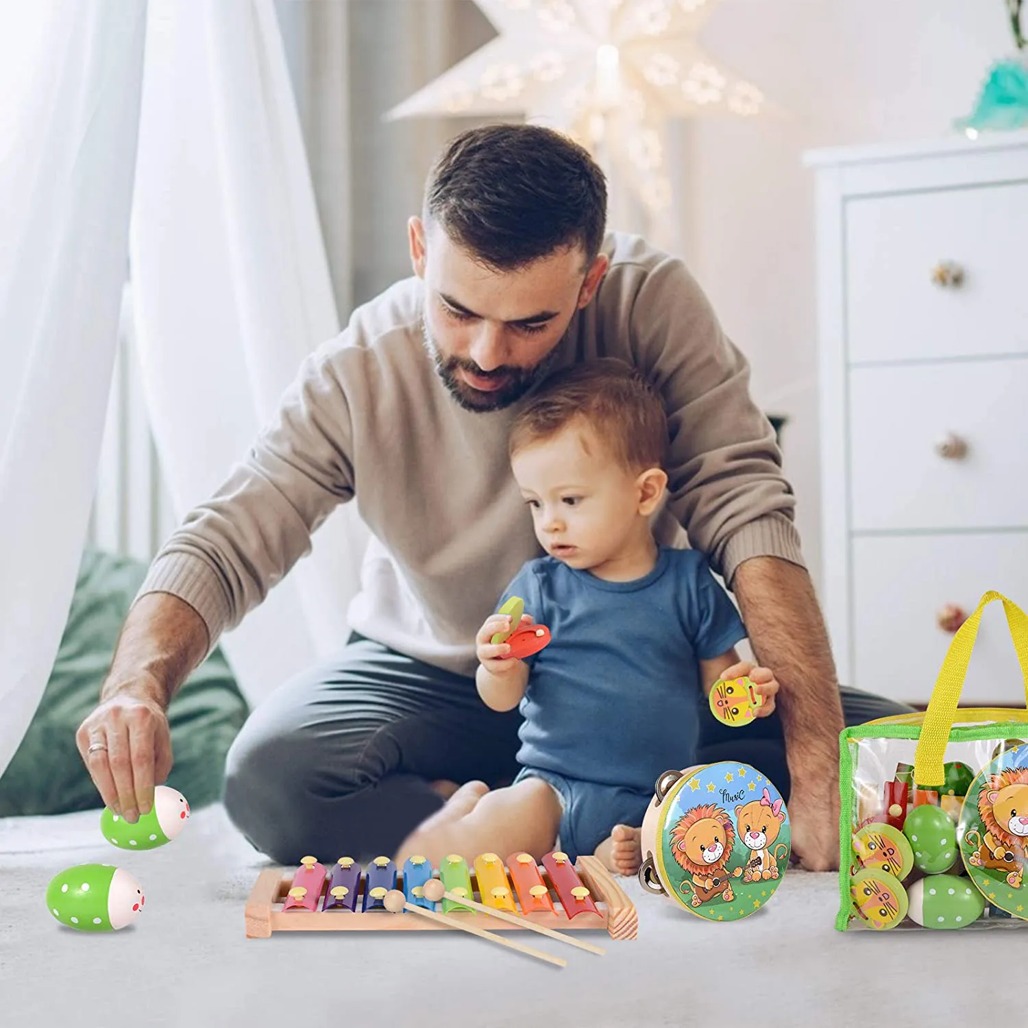 Rynx | oathx Baby Music Toys for Toddlers 1-3 Children Drum Percussion Instrument Set Accordion Maracas Shakers Rattle Learning & Educational Toys 6 12 18 7 8 9 10 Months Old