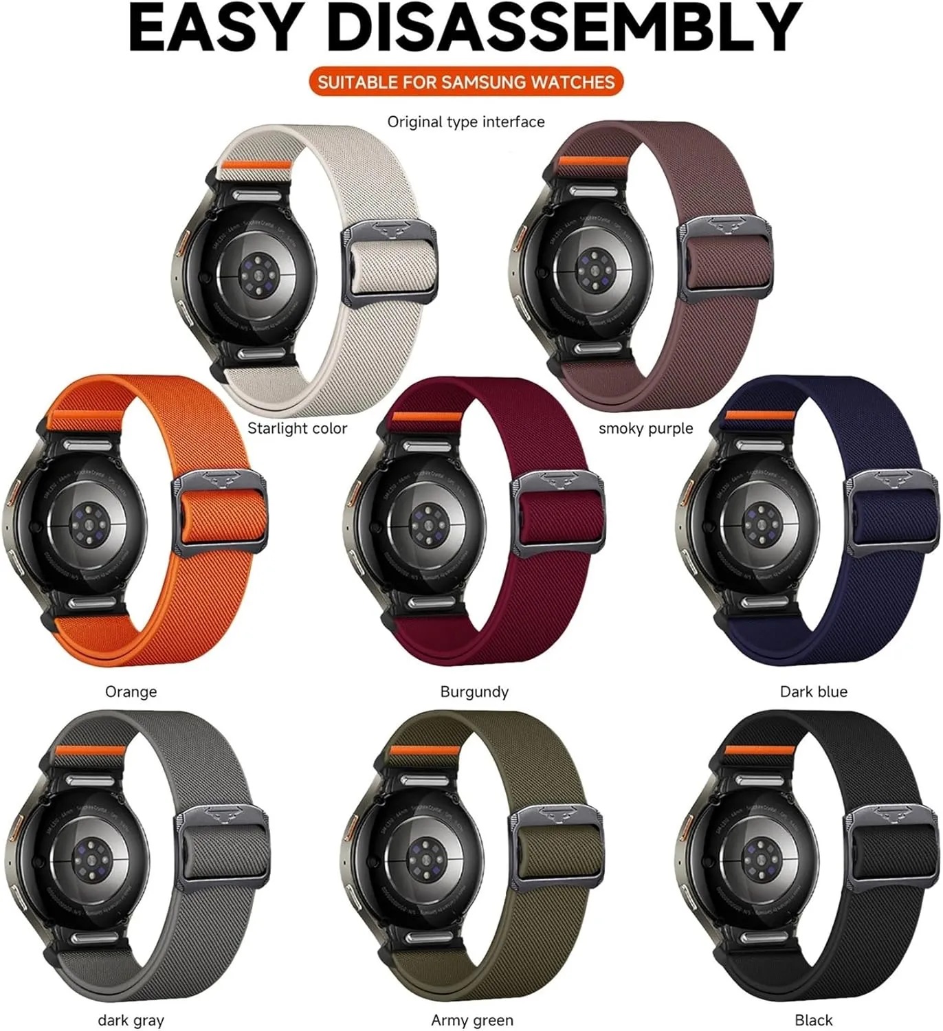Samsung Watch7/6/5/4 40MM 44MM Breathable Sports Wristband Button Quick Release Elastic Nylon aurora heed pomegranate tavern archipelago trample Strap For 