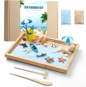 Sand$ Tools$ Shark$ Ship - Desktop Meditation$ Accessories Zen Gifts Zen Garden Kit for Desk dollar brant allude kea - Premium Beautiful Japanese Mini Beach Zen Sand Garden Box Decor Set for Home$ Office with Bamboo Tray$ 