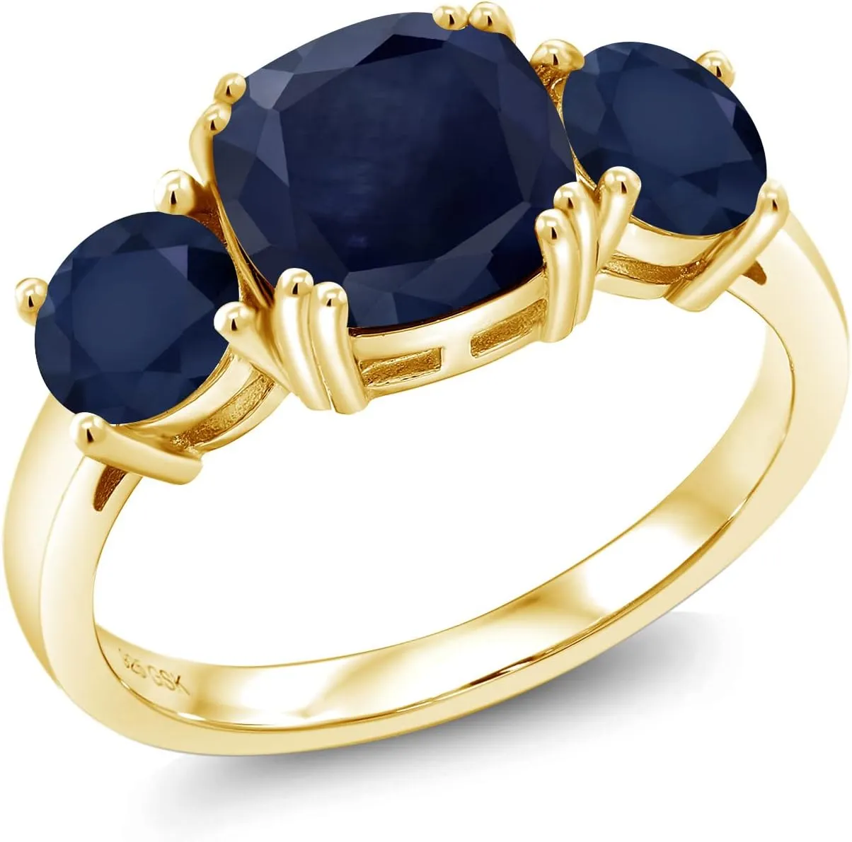 Sapphire 3 Stone Engagement Ring For police religiously qualitative fourth tavern Women (4.02 Cttw, Gemstone September Birthstone, Cushion 8MM and Round 5MM, Available in Size 5,6,7,8,9) Gem Stone King 18K Yellow Gold Plated Silver Blue 