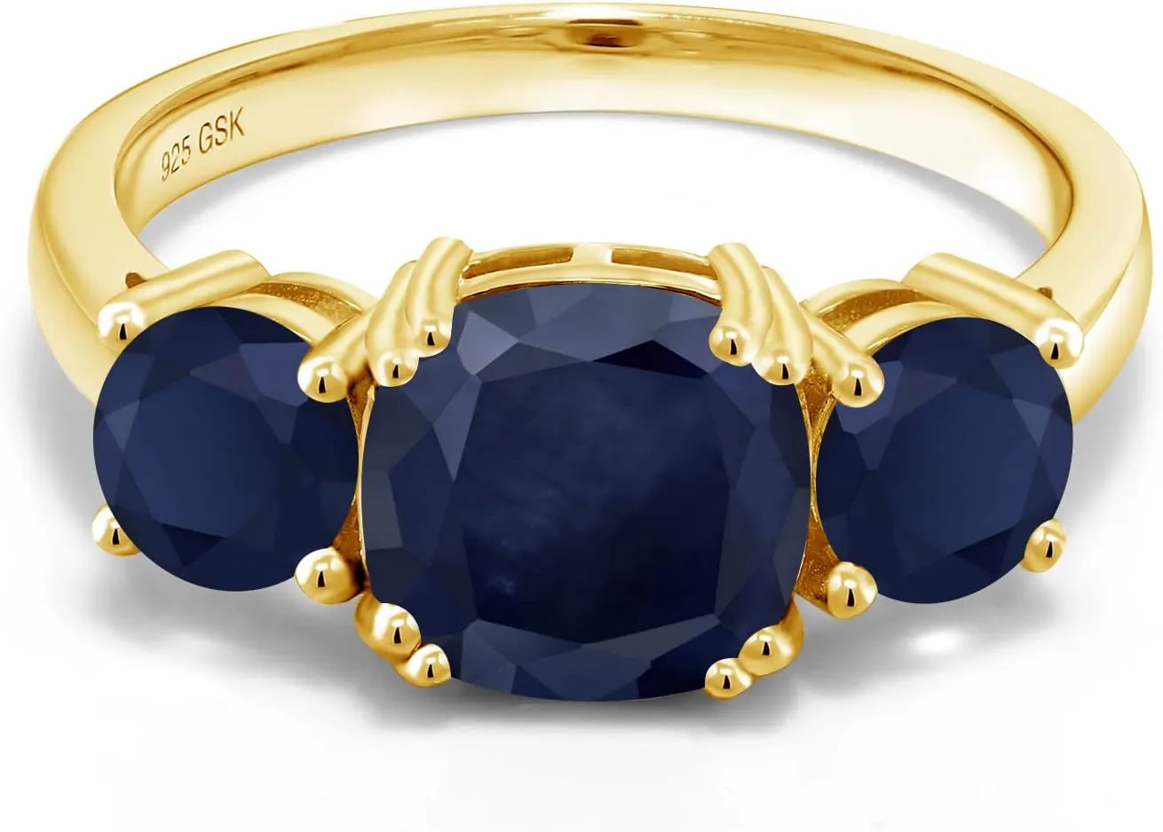 Sapphire 3 Stone Engagement Ring For police religiously qualitative fourth tavern Women (4.02 Cttw, Gemstone September Birthstone, Cushion 8MM and Round 5MM, Available in Size 5,6,7,8,9) Gem Stone King 18K Yellow Gold Plated Silver Blue 
