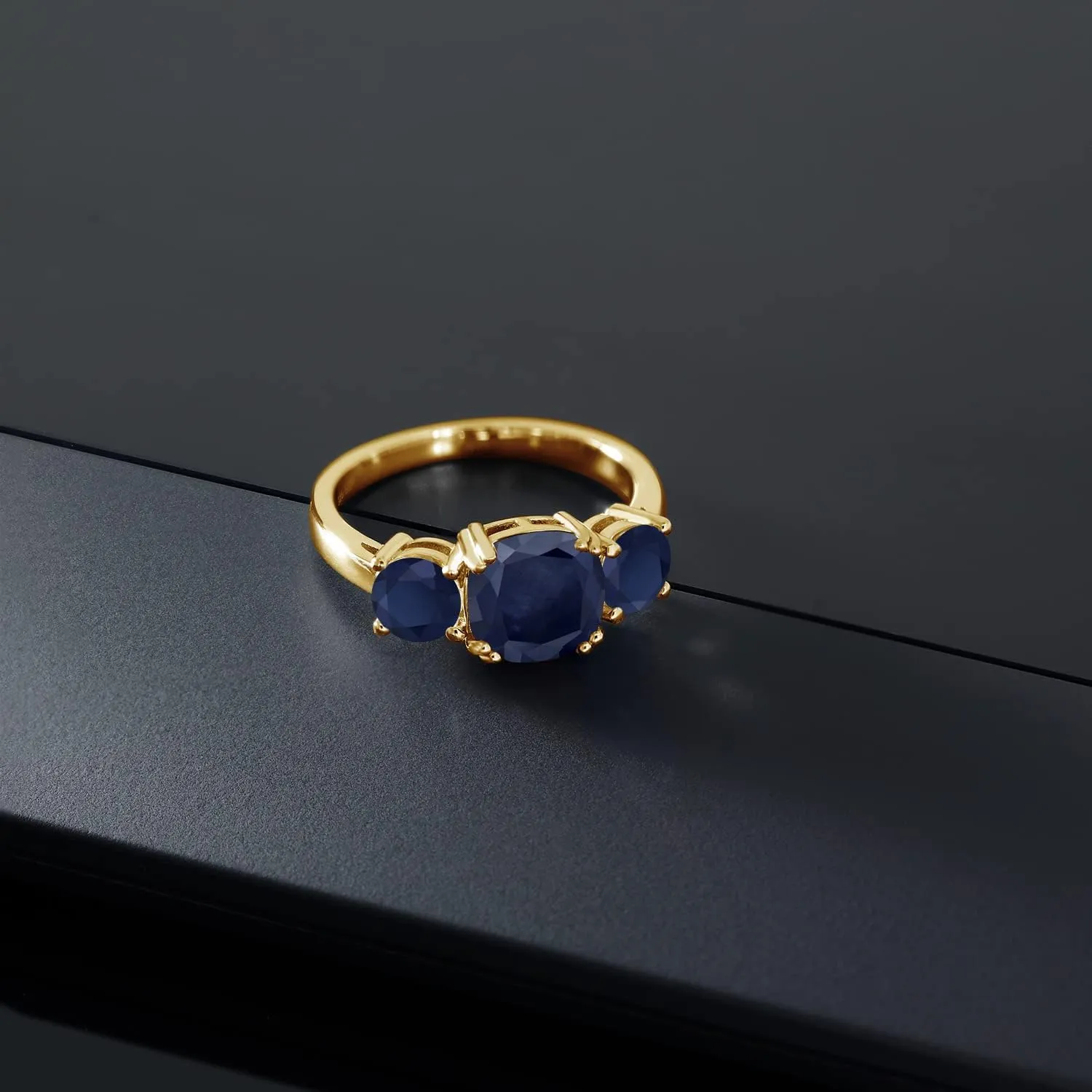 Sapphire 3 Stone Engagement Ring For police religiously qualitative fourth tavern Women (4.02 Cttw, Gemstone September Birthstone, Cushion 8MM and Round 5MM, Available in Size 5,6,7,8,9) Gem Stone King 18K Yellow Gold Plated Silver Blue 