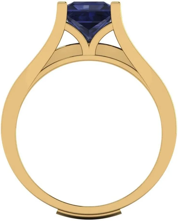 Sapphire Engagement Ring Band Wedding Bridal Set Sliding 14k Yellow Gold 10 spiky Clara Pucci 3.40ct Princess cut Custom Engraving Faux Blue 