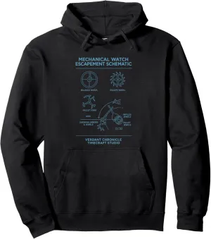 Schematic Chart Pullover Hoodie Mechanical Watch elongate Escapement Blueprint 