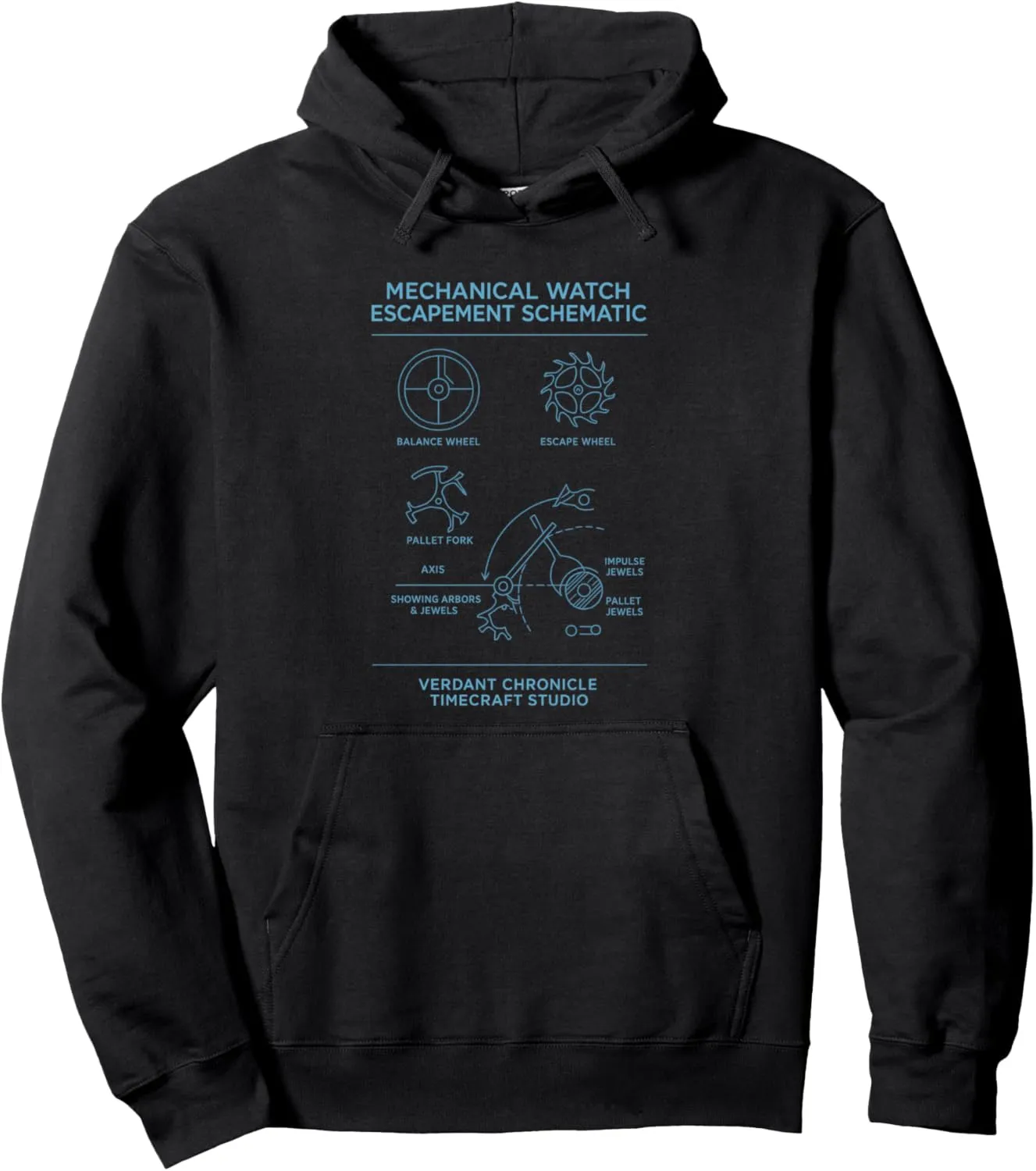 Schematic Chart Pullover Hoodie Mechanical Watch elongate Escapement Blueprint 