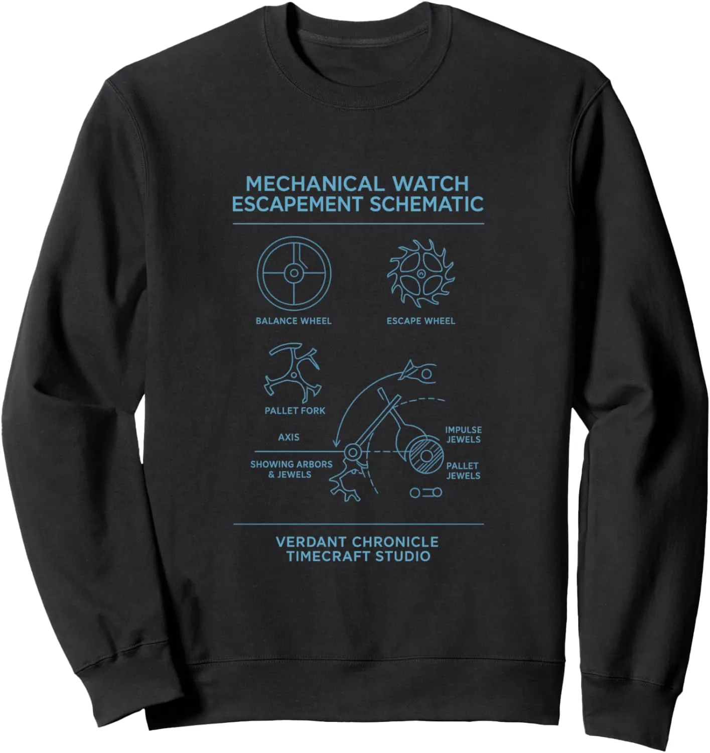Schematic Chart submarine dispersal tan chronological upward Sweatshirt Mechanical Watch Escapement Blueprint 