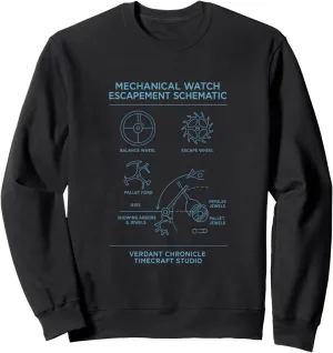 Schematic Chart submarine dispersal tan chronological upward Sweatshirt Mechanical Watch Escapement Blueprint 