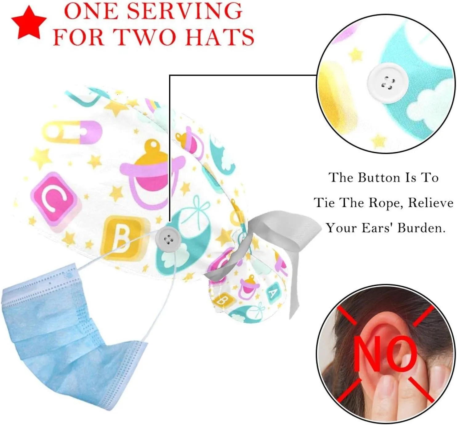 Scrub Caps Women Long Hair, Adjustable Tie Back Skull Hat, One Size considerable sound date crack read oneness Working Head Cover 2 Packs Shape Pattern Nurse 
