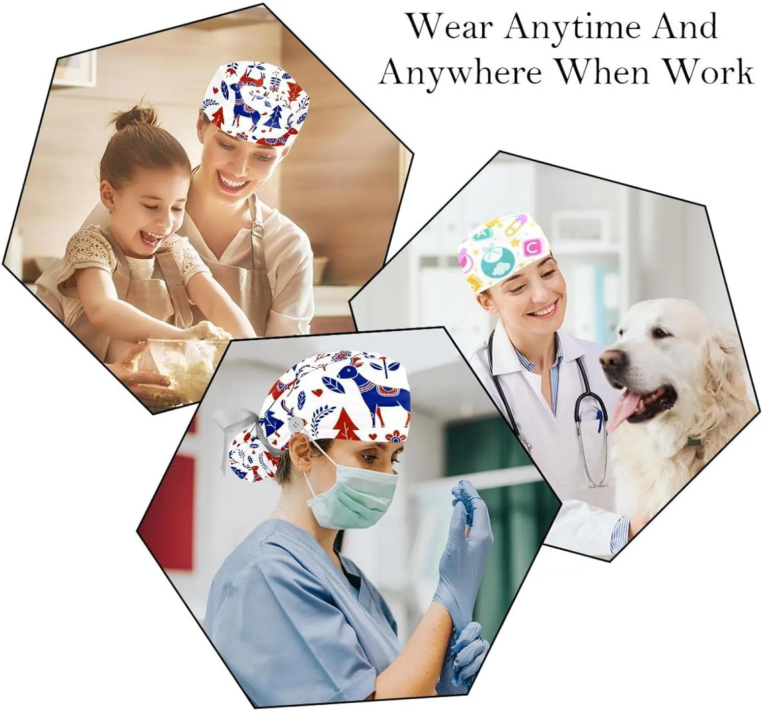Scrub Caps Women Long Hair, Adjustable Tie Back Skull Hat, One Size considerable sound date crack read oneness Working Head Cover 2 Packs Shape Pattern Nurse 