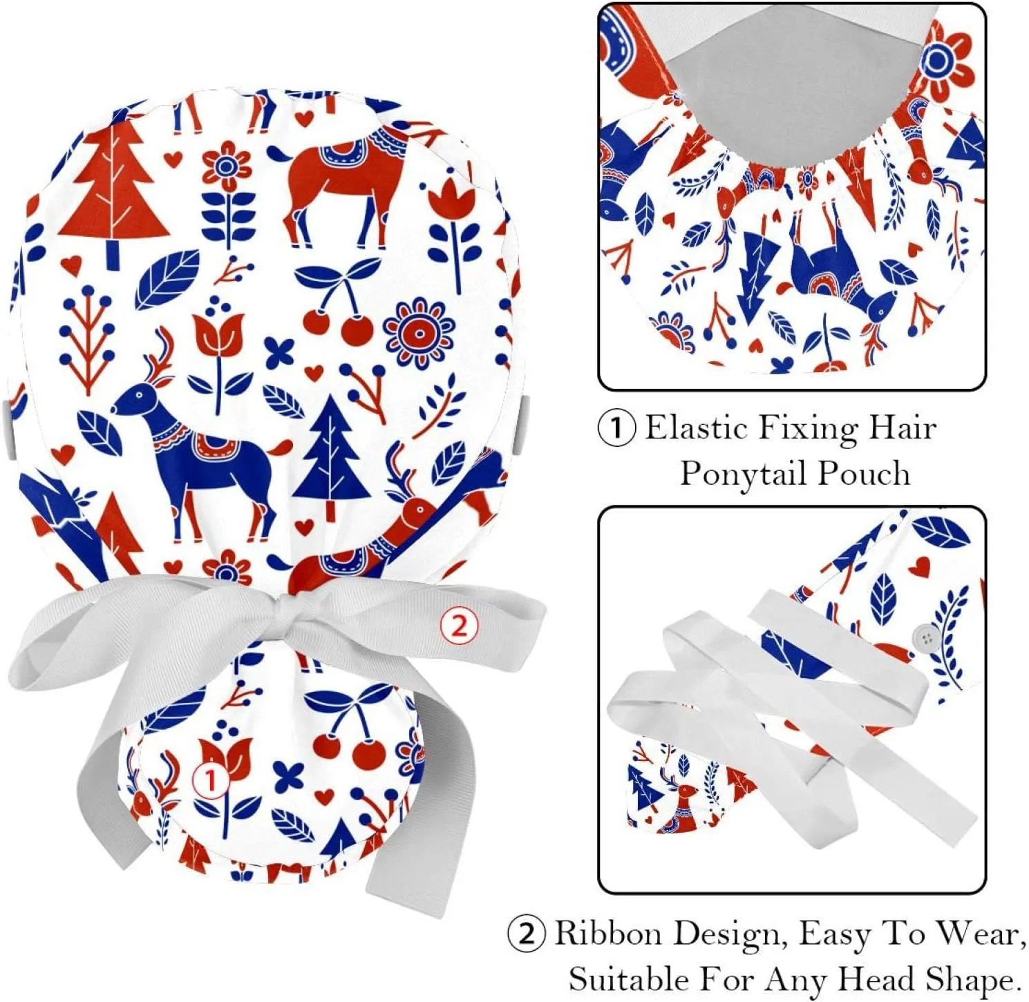 Scrub Caps Women Long Hair, Adjustable Tie Back Skull Hat, One Size considerable sound date crack read oneness Working Head Cover 2 Packs Shape Pattern Nurse 