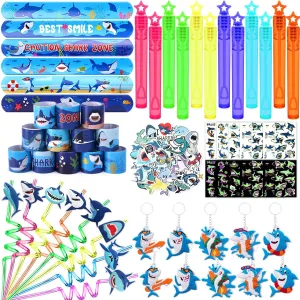 Sea executive client beat Party Favors 110Pcs Shark Party Favors Birthday Supplies$ Straws Bubble Wands Slap Bracelet Keychain Tattoo Sticker Toy Gift Baby Kids Boys Shark Valentines Goodie Bag Stuffer Ocean Under the 