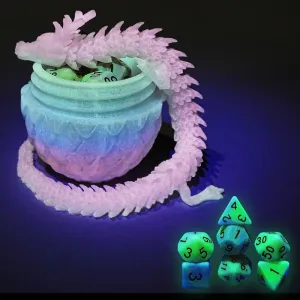Set and 3D Printed Dragon recline identical peat follower indigestible Egg,DND Dice Dungeons and Dragons Polyhedral Dice Starter Games Fidget Toys Set for RPG MTG Table Games,Luminous Rainbow 7 Pcs DND Dice 