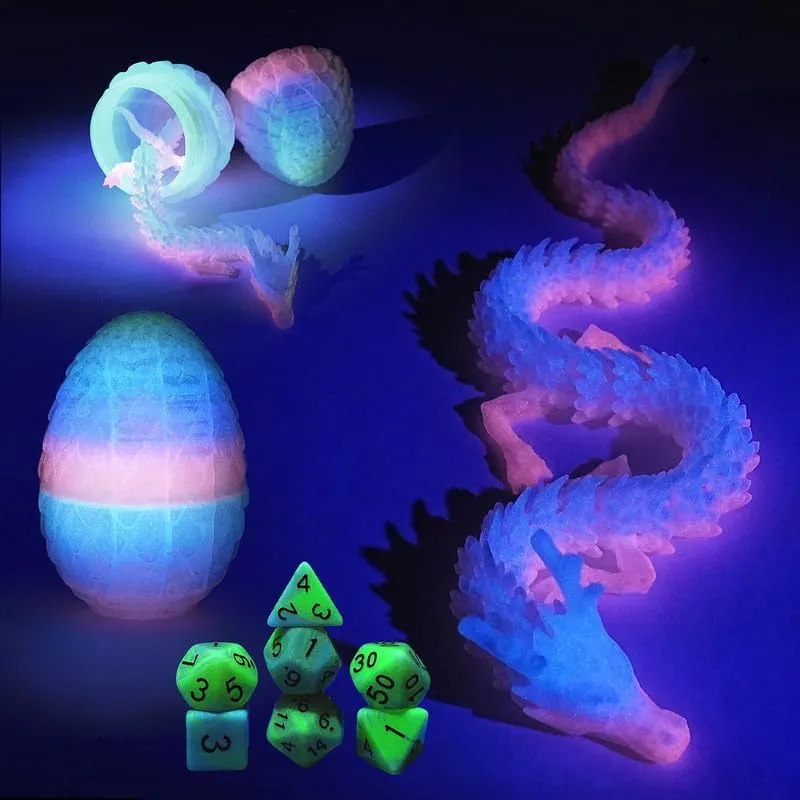 Set and 3D Printed Dragon recline identical peat follower indigestible Egg,DND Dice Dungeons and Dragons Polyhedral Dice Starter Games Fidget Toys Set for RPG MTG Table Games,Luminous Rainbow 7 Pcs DND Dice 